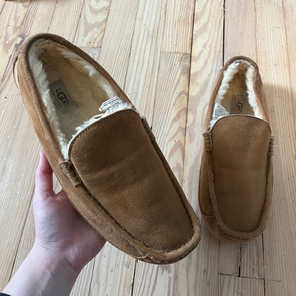 UGG Ascot Slipper Mens 12 Chestnut Brown Suede Wool Lined Loafer 1008391 comfort